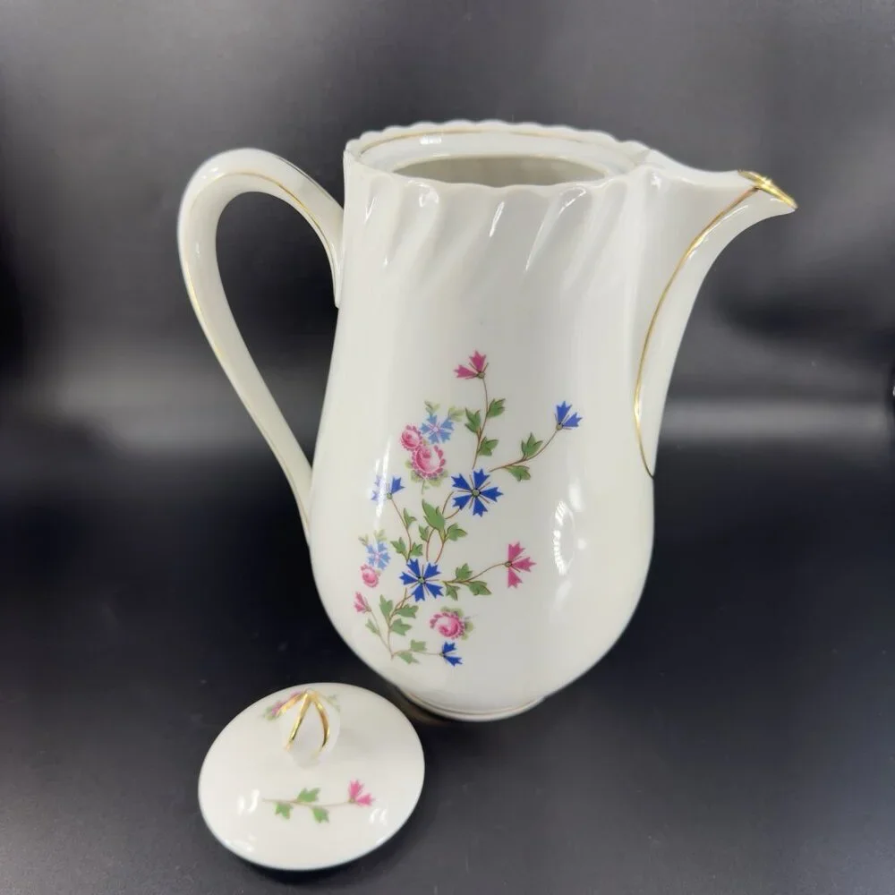 Louis Lourioux LE FAUNE Porcelain Teapot Carafe Coffee Pot France Floral Vintage